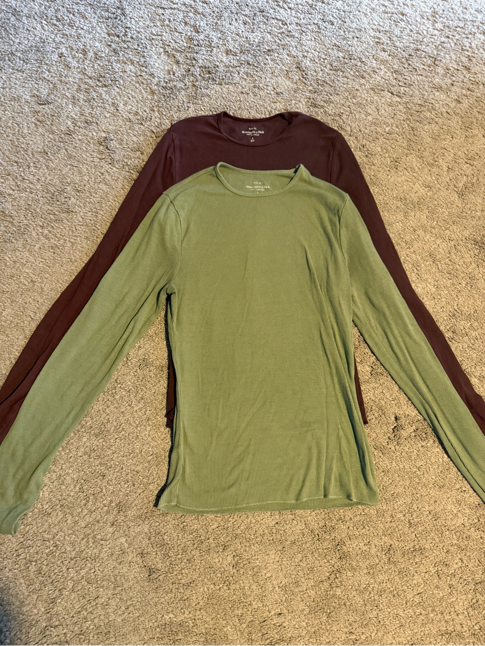 Abercrombie Brown and Mint Ribber Long Sleeve Tees
